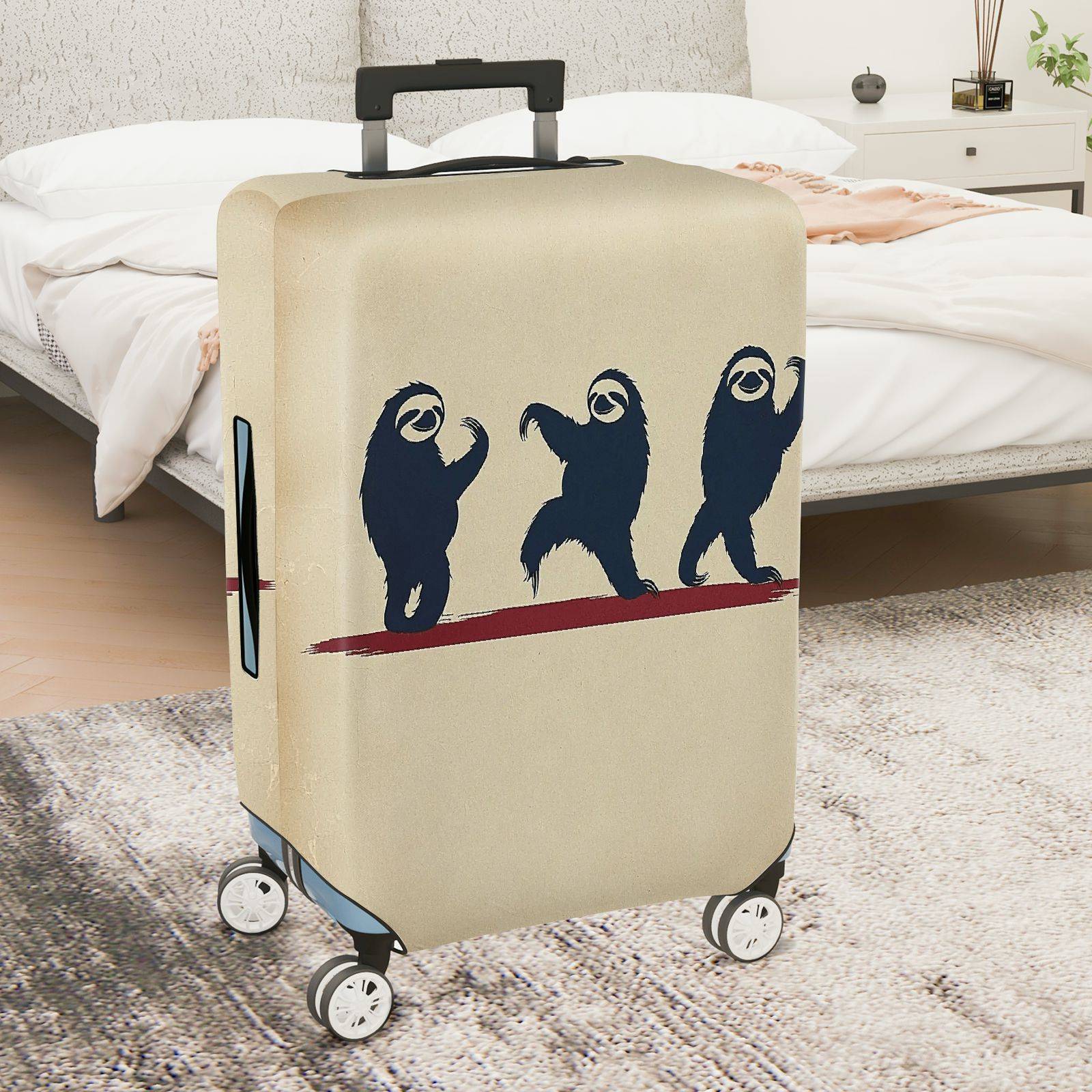 1-Piece Sloth Dance Pattern Fun Cute Animal  Art Beige  Suitcase Luggage Cover, Stretch Protective Sleeve