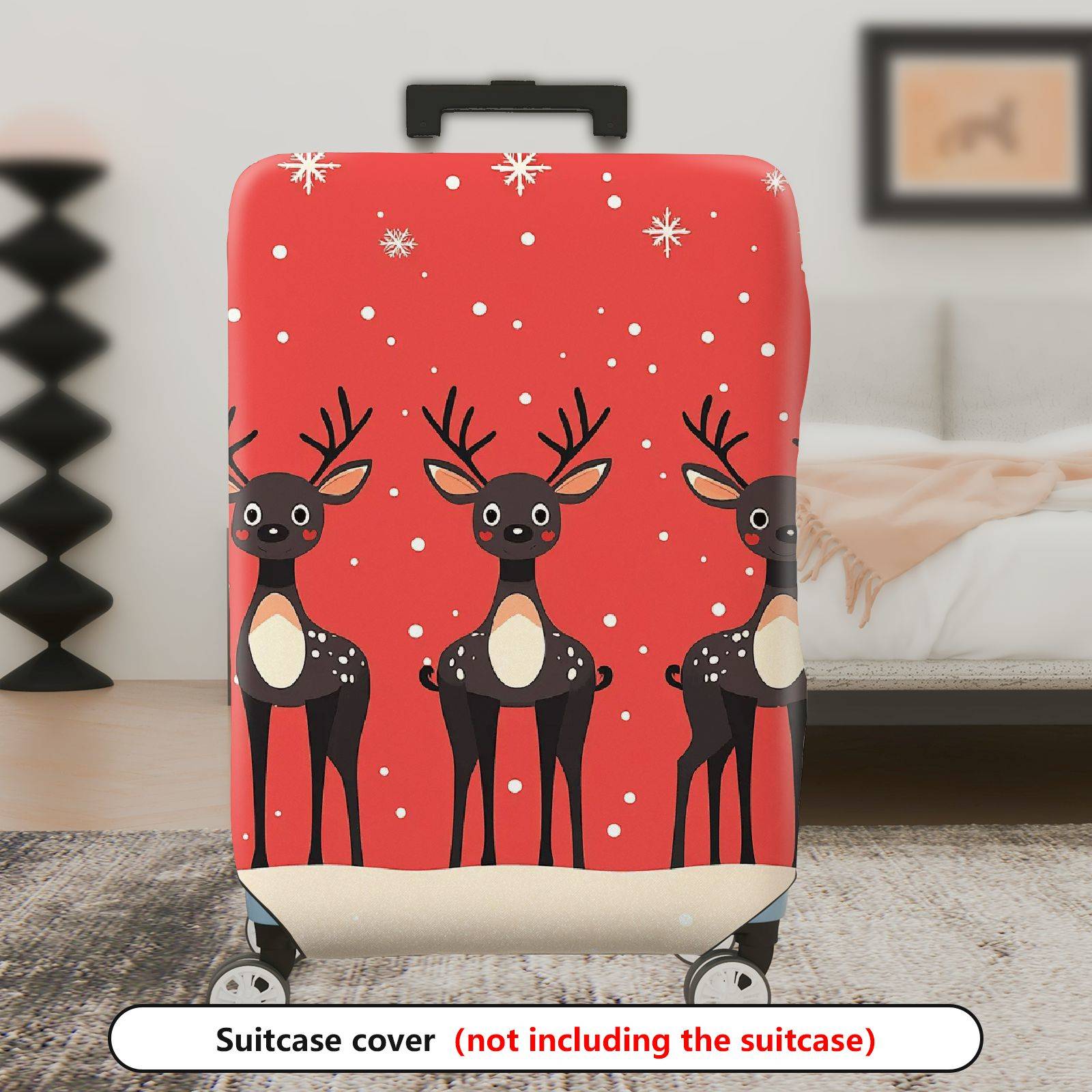 1-Piece Reindeer Snowflake Winter Red Cute Holiday  Suitcase Luggage Cover, Stretch Protective Sleeve