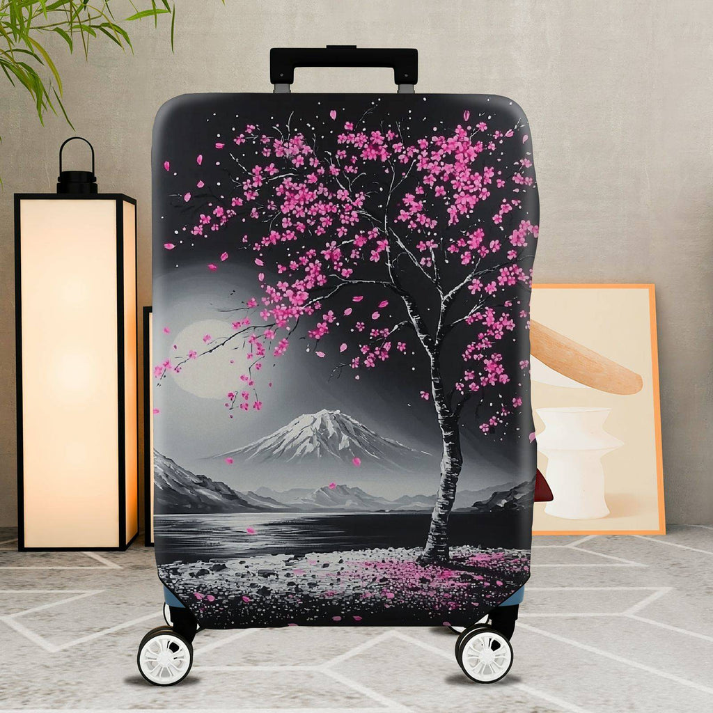 1-Piece Cherry Blossom Mountain Moon Scenic Artistic Nature Landscape  Suitcase Luggage Cover, Stretch Protective Sleeve