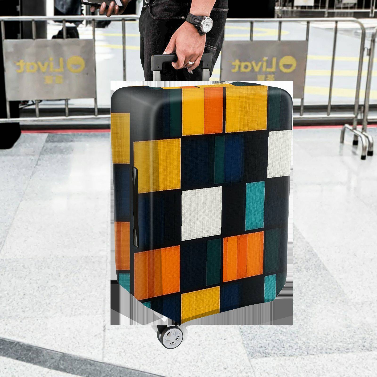 1-Piece Geometric Colorful Abstract Modern Artistic Vibrant  Suitcase Luggage Cover, Stretch Protective Sleeve