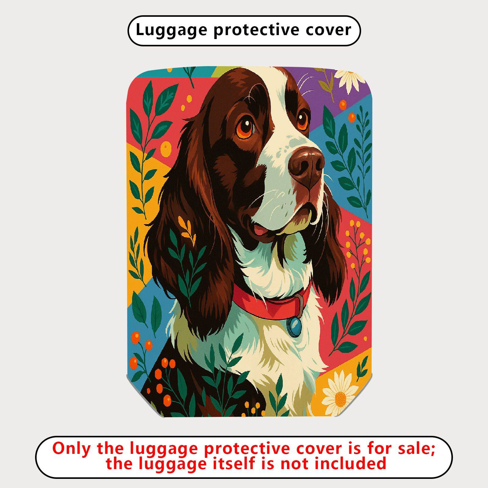1-Piece Dog Floral Colorful Artistic Pet Travel Holiday  Suitcase Luggage Cover, Stretch Protective Sleeve