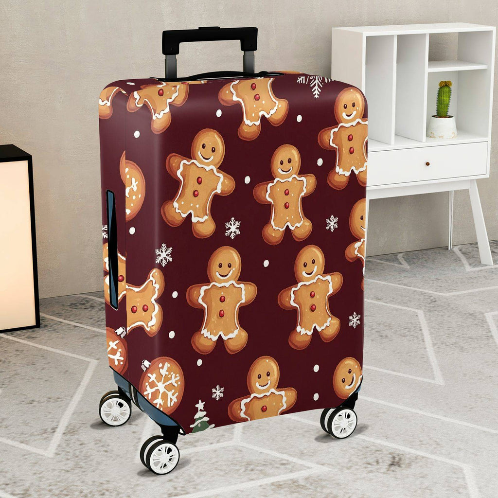 1-Piece Gingerbread Christmas Snowflake Holiday Red  Suitcase Luggage Cover, Stretch Protective Sleeve