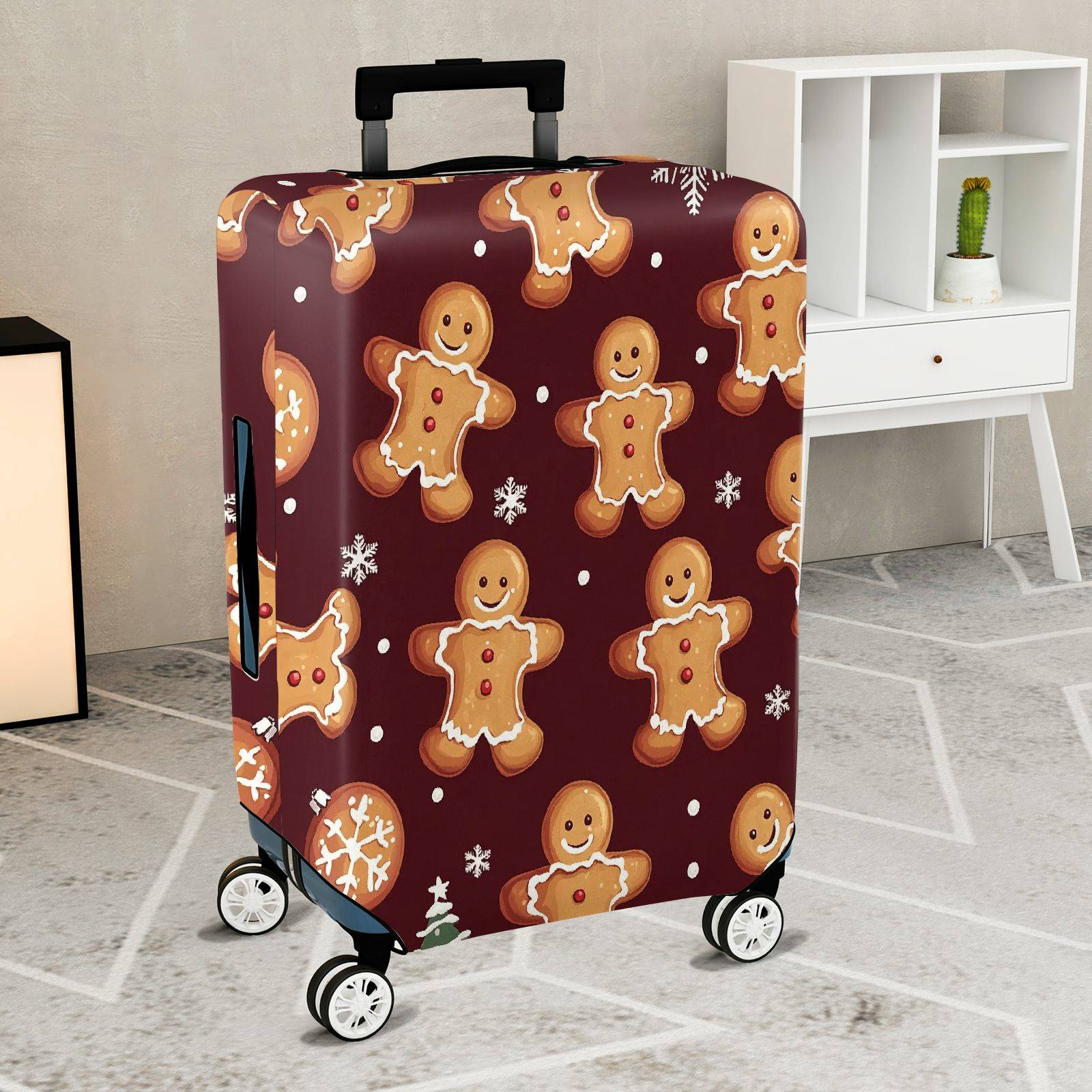 1-Piece Gingerbread Christmas Snowflake Holiday Red  Suitcase Luggage Cover, Stretch Protective Sleeve