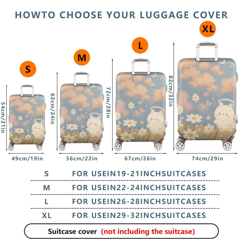1-Piece Cute Floral  Angel Rabbit Cloud Sky  Suitcase Luggage Cover, Stretch Protective Sleeve