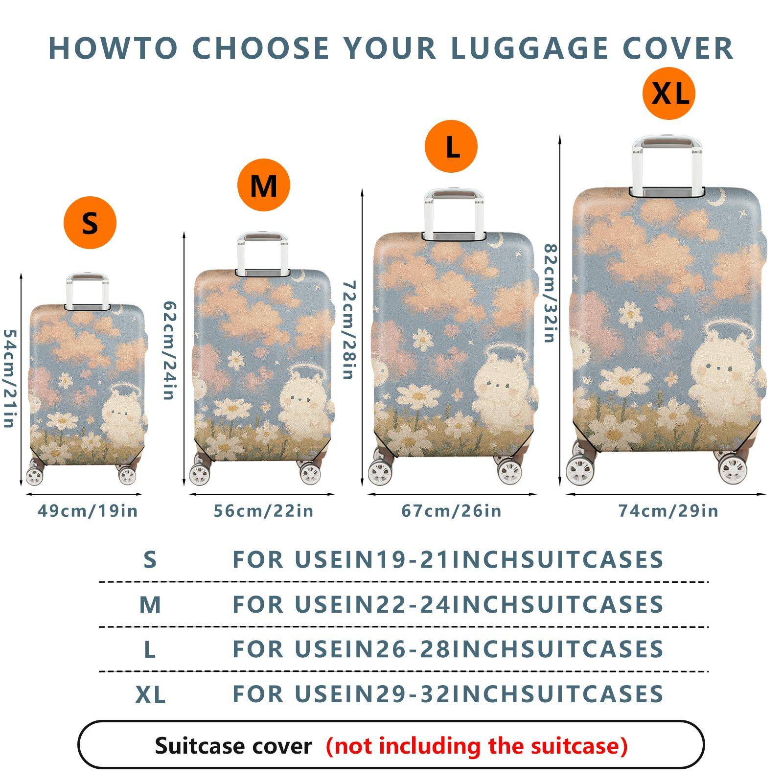 1-Piece Cute Floral  Angel Rabbit Cloud Sky  Suitcase Luggage Cover, Stretch Protective Sleeve