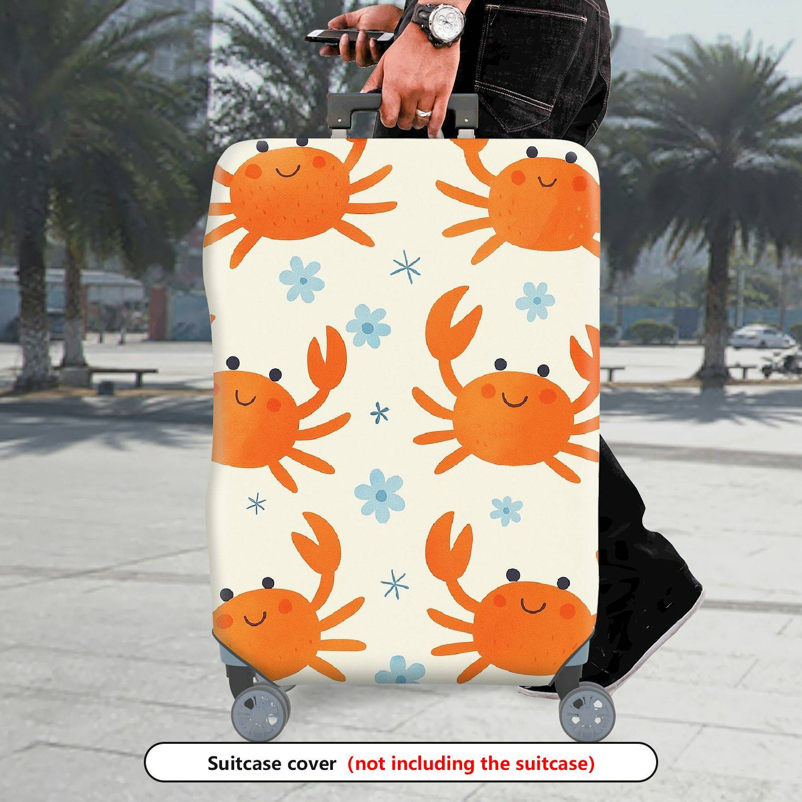 1-Piece Crab  Floral Marine Summer Fun  Suitcase Luggage Cover, Stretch Protective Sleeve