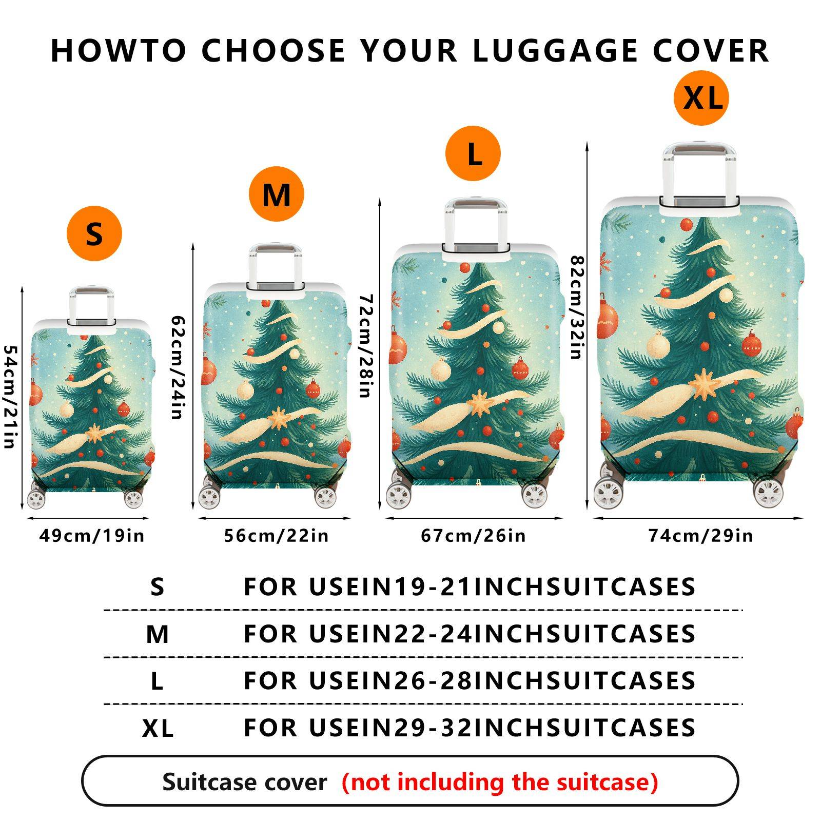 1-Piece Christmas Tree Ornament Snowflake Ribbon Holiday  Suitcase Luggage Cover, Stretch Protective Sleeve