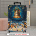 1-Piece Christmas Winter Holiday Bell Snow Village Snowman  Suitcase Luggage Cover, Stretch Protective Sleeve