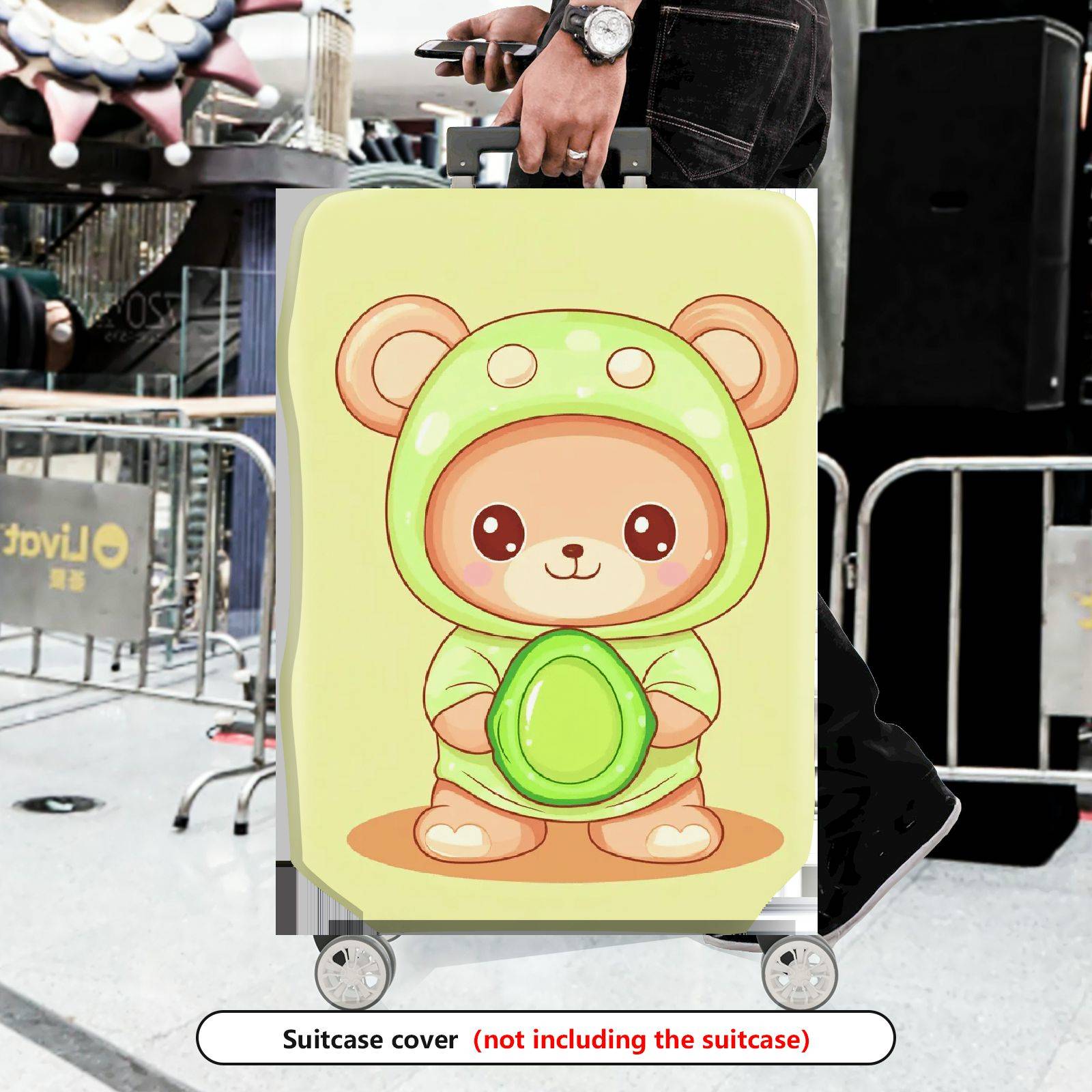 1-Piece Cute  Bear Green Hood Decorative  Suitcase Luggage Cover, Stretch Protective Sleeve