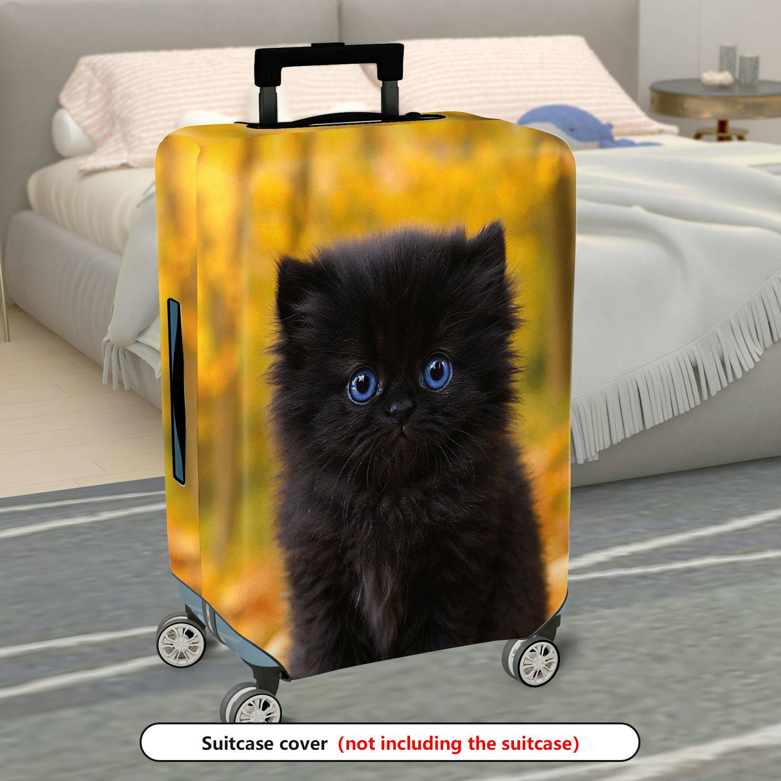 1-Piece Cute Black Cat Autumn Nature Animal Theme  Suitcase Luggage Cover, Stretch Protective Sleeve