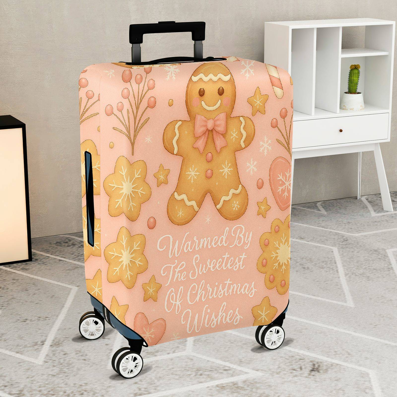 1-Piece Gingerbread Cookie Christmas Holiday Festive Cheer  Suitcase Luggage Cover, Stretch Protective Sleeve