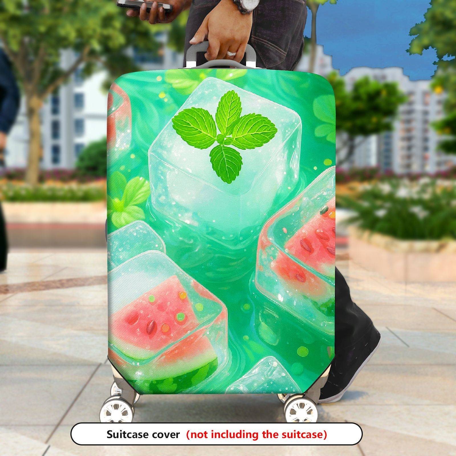 1-Piece Ice Watermelon Mint Clover Floral  Suitcase Luggage Cover, Stretch Protective Sleeve