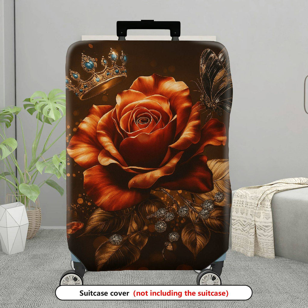 1-Piece Crown Rose Butterfly Floral Luxury Sparkling  Suitcase Luggage Cover, Stretch Protective Sleeve