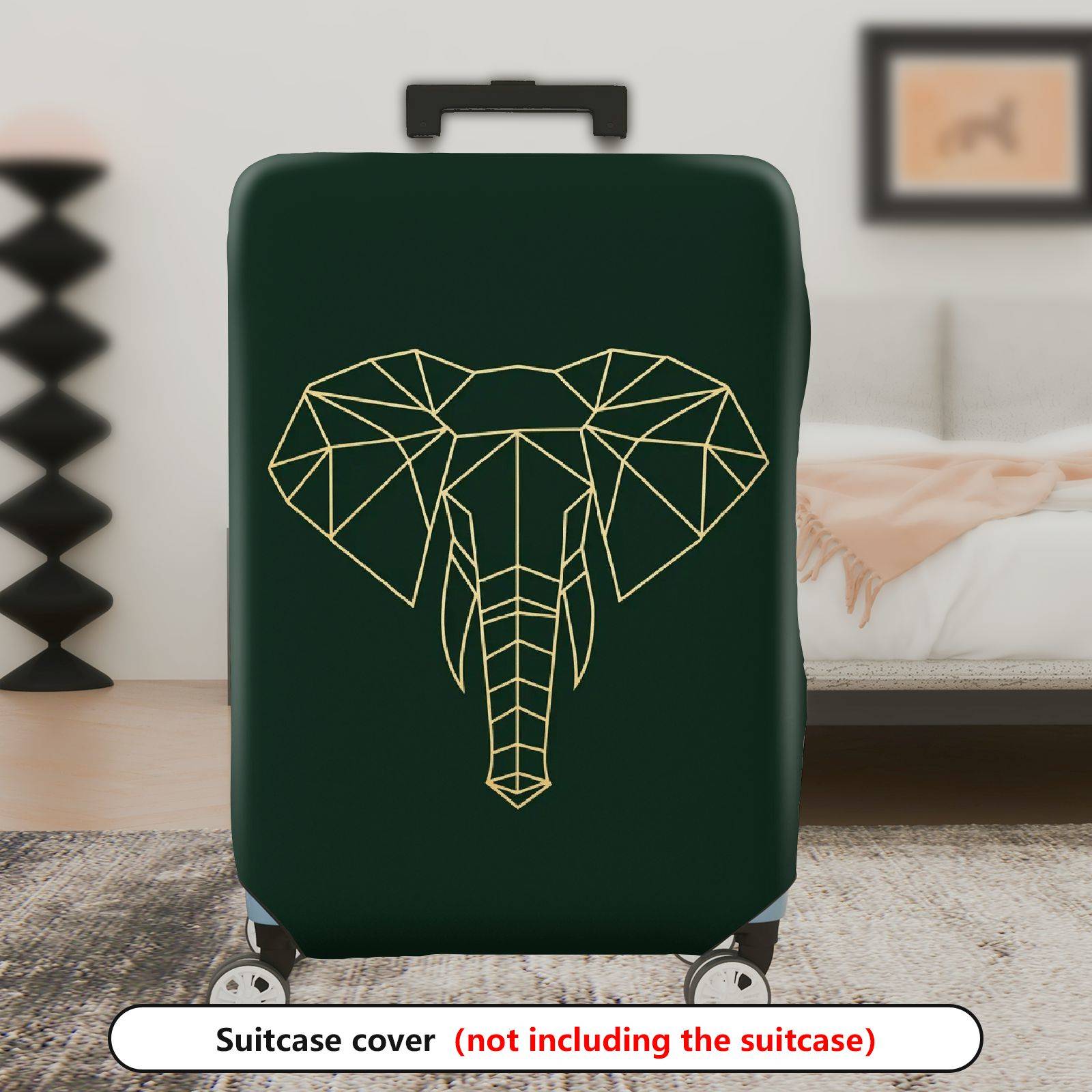 1-Piece Geometric Elephant Dark Green Modern Stylish Unique  Suitcase Luggage Cover, Stretch Protective Sleeve