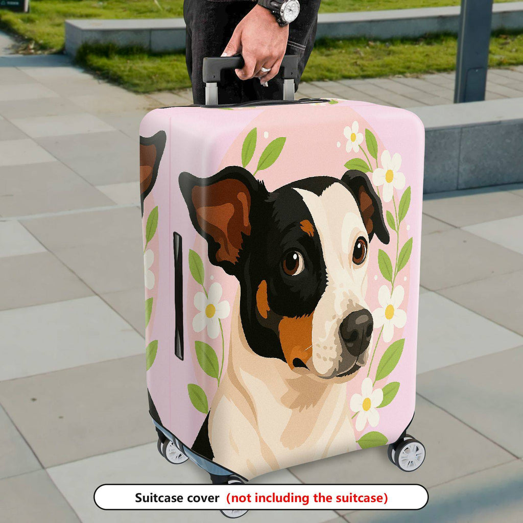 1-Piece Dog Floral Pink Green Cute Artistic  Suitcase Luggage Cover, Stretch Protective Sleeve