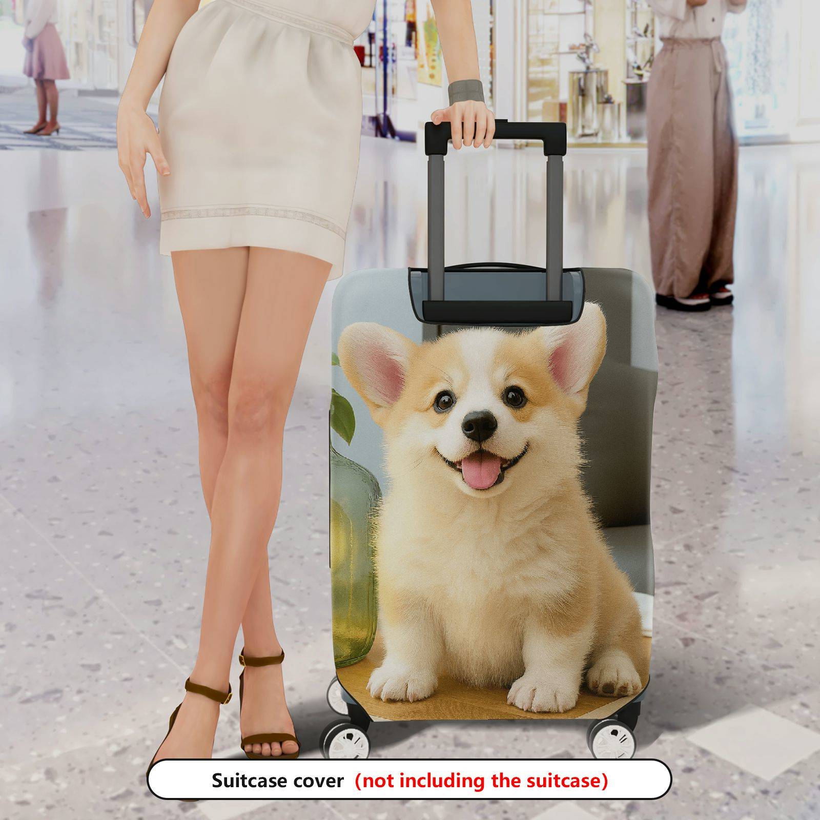 1-Piece Cute Corgi Puppy Dog Animal Happy Pet  Suitcase Luggage Cover, Stretch Protective Sleeve