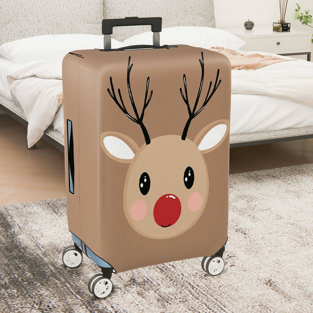 1-Piece Reindeer Christmas Festive Cute Fun Holiday  Suitcase Luggage Cover, Stretch Protective Sleeve