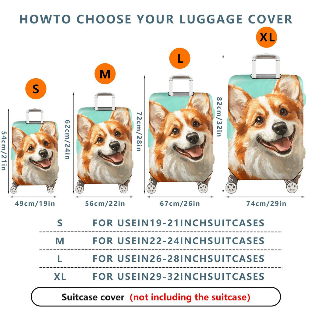 1-Piece Dog Corgi Cute Animal Art Pet  Suitcase Luggage Cover, Stretch Protective Sleeve