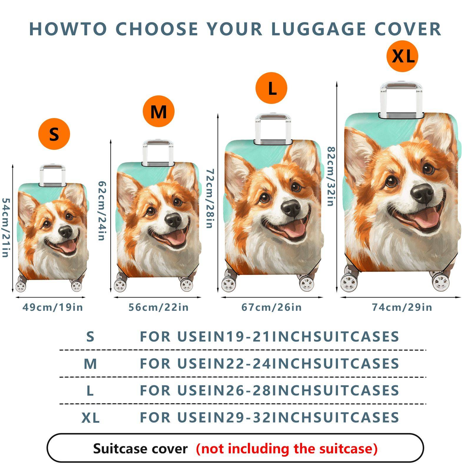 1-Piece Dog Corgi Cute Animal Art Pet  Suitcase Luggage Cover, Stretch Protective Sleeve