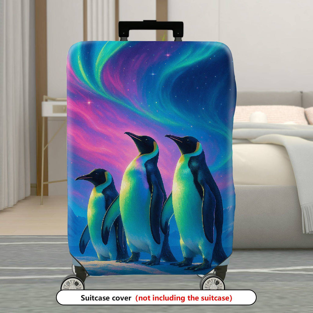 1-Piece Penguin Aurora Winter Night Sky Landscape Arctic  Suitcase Luggage Cover, Stretch Protective Sleeve