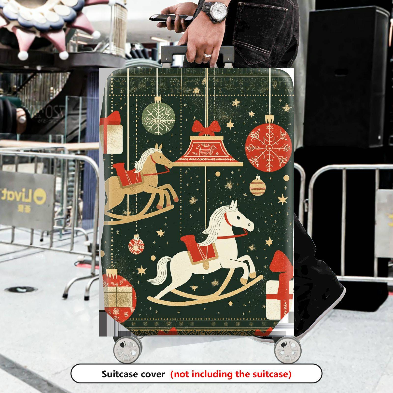 1-Piece Christmas Holiday Festive Gift Horse Ornament  Suitcase Luggage Cover, Stretch Protective Sleeve