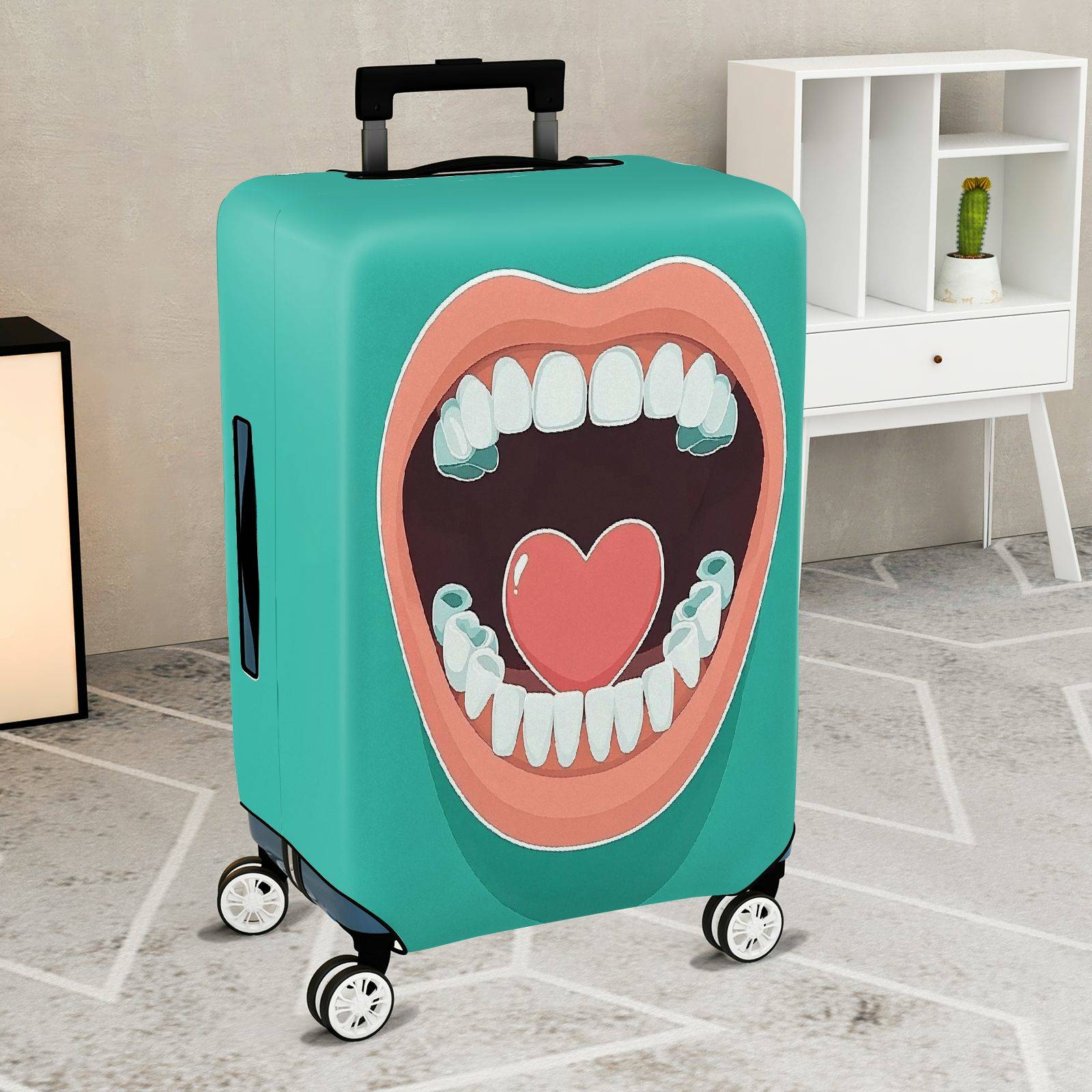 1-Piece Art Pop Mouth Teeth Heart  Suitcase Luggage Cover, Stretch Protective Sleeve