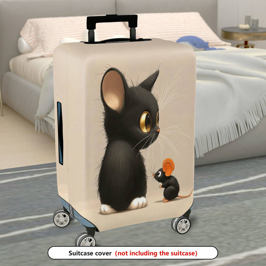 1-Piece Cute  Animal Black Cat Mouse Design  Suitcase Luggage Cover, Stretch Protective Sleeve