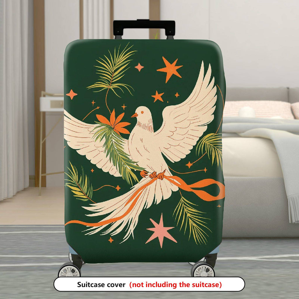 1-Piece Green Bird Star Floral Ribbon Leaf  Suitcase Luggage Cover, Stretch Protective Sleeve
