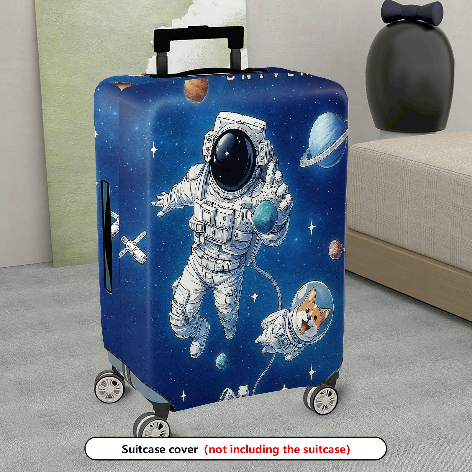 1-Piece Astronaut Dog Planet Stars Galaxy Space  Suitcase Luggage Cover, Stretch Protective Sleeve