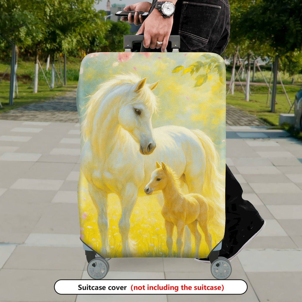 1-Piece Horse Nature Pastoral Floral Artistic  Suitcase Luggage Cover, Stretch Protective Sleeve