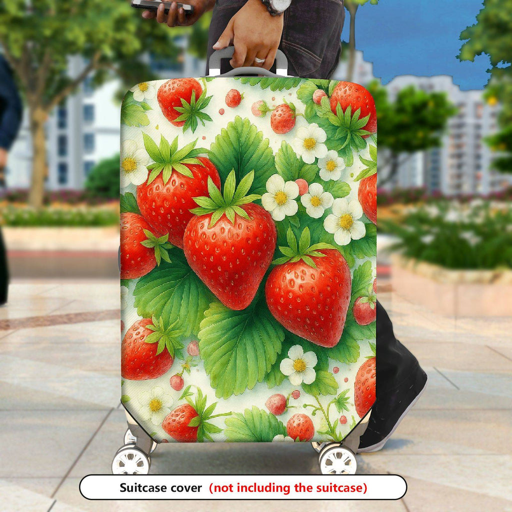 1-Piece Strawberry Floral Leaf Berry Fruit  Suitcase Luggage Cover, Stretch Protective Sleeve