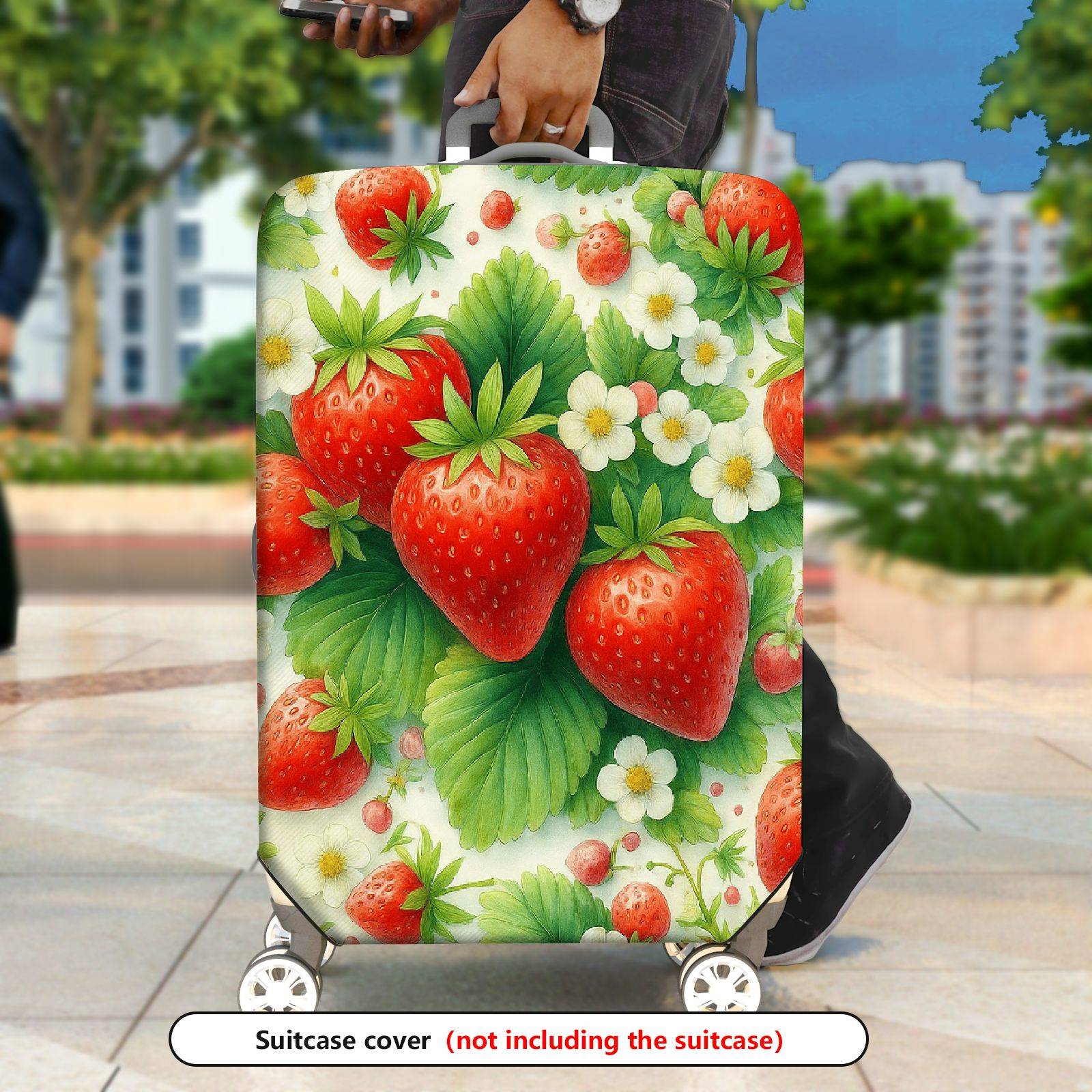1-Piece Strawberry Floral Leaf Berry Fruit  Suitcase Luggage Cover, Stretch Protective Sleeve