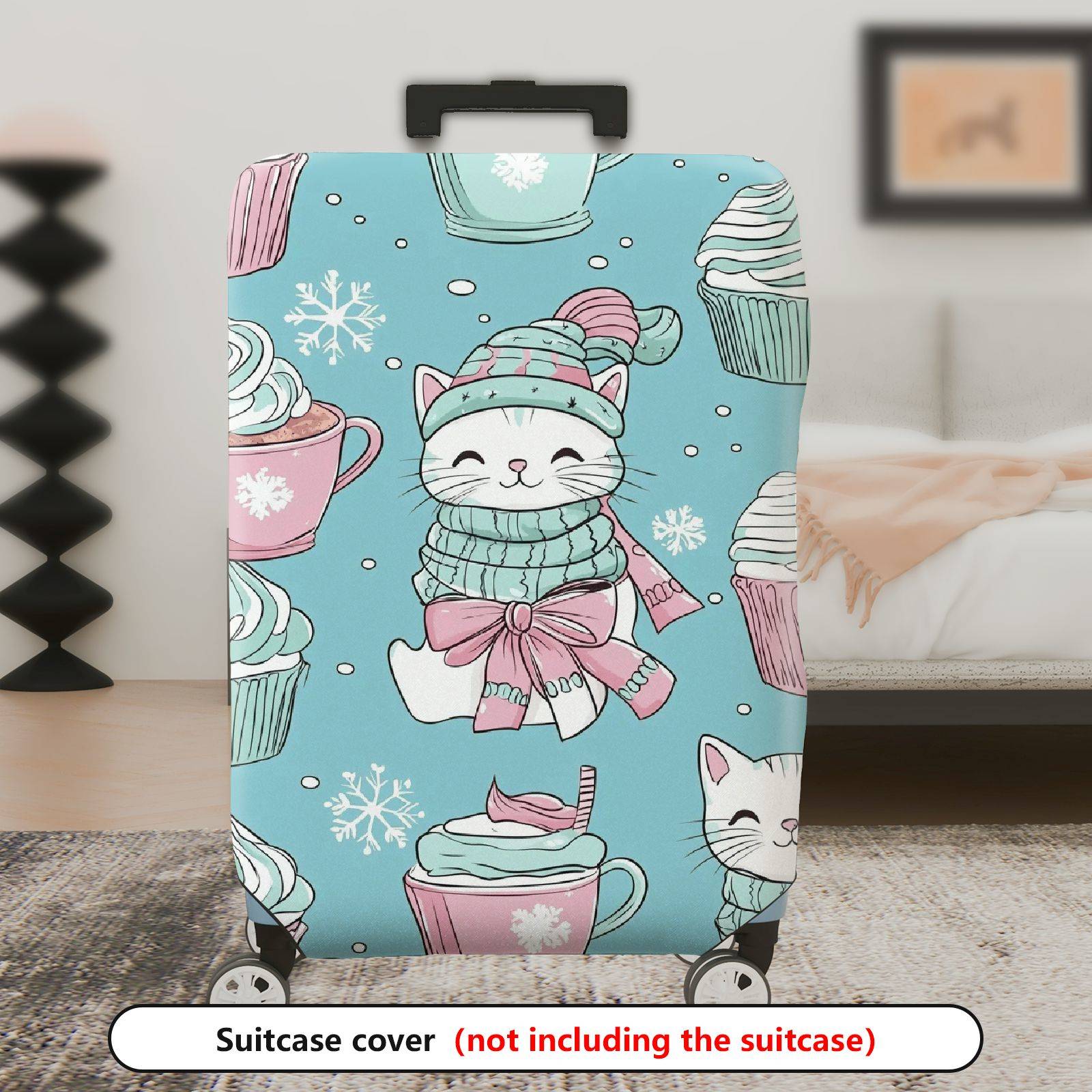 1-Piece Cute Cat Snowflake Cupcake Winter Christmas  Suitcase Luggage Cover, Stretch Protective Sleeve