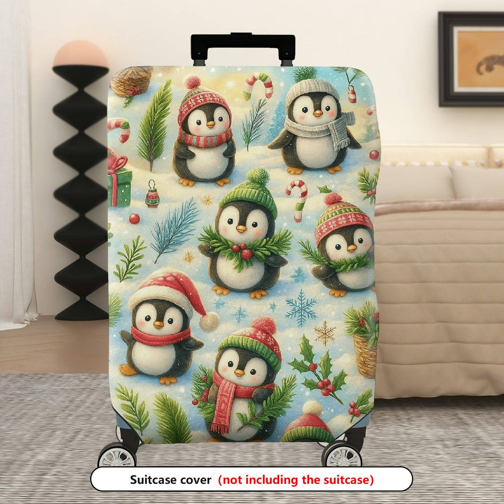 1-Piece Christmas Penguin Winter Holiday Gift Festive  Suitcase Luggage Cover, Stretch Protective Sleeve