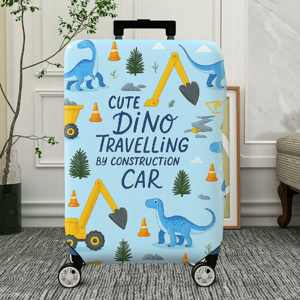 1-Piece Cute Dino Construction Car Travel Holiday Fun  Suitcase Luggage Cover, Stretch Protective Sleeve