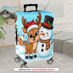 1-Piece Christmas Reindeer Snowman Cabin Winter Holiday  Suitcase Luggage Cover, Stretch Protective Sleeve