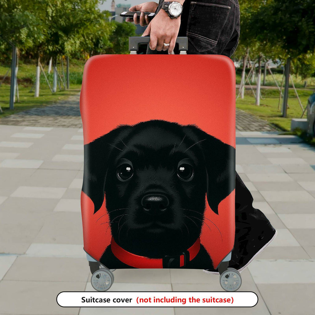 1-Piece Cute Black Dog Red Background Animal Art Pet  Suitcase Luggage Cover, Stretch Protective Sleeve