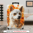 1-Piece Cute Dog Autumn Leaves Artistic Abstract Orange  Suitcase Luggage Cover, Stretch Protective Sleeve