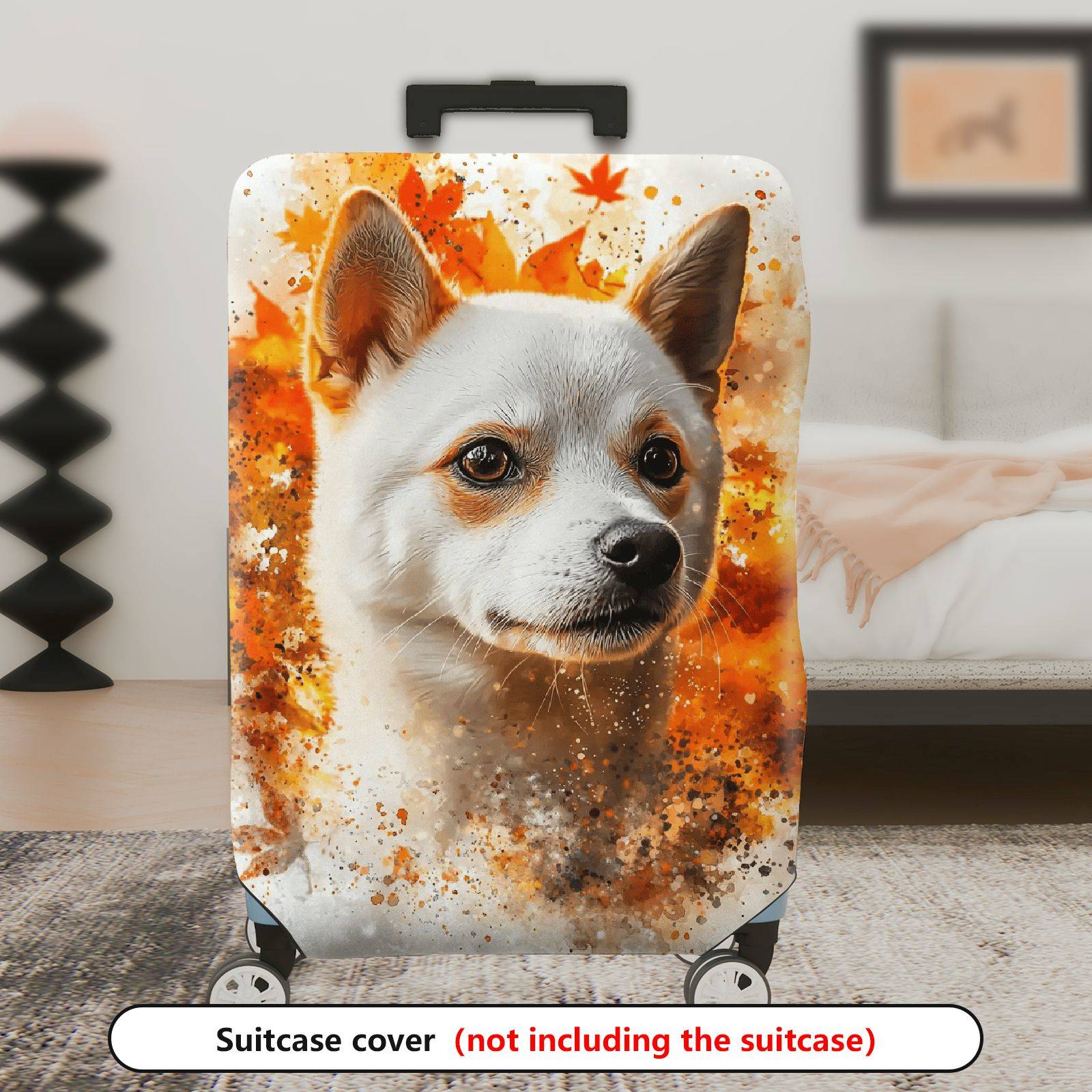 1-Piece Cute Dog Autumn Leaves Artistic Abstract Orange  Suitcase Luggage Cover, Stretch Protective Sleeve