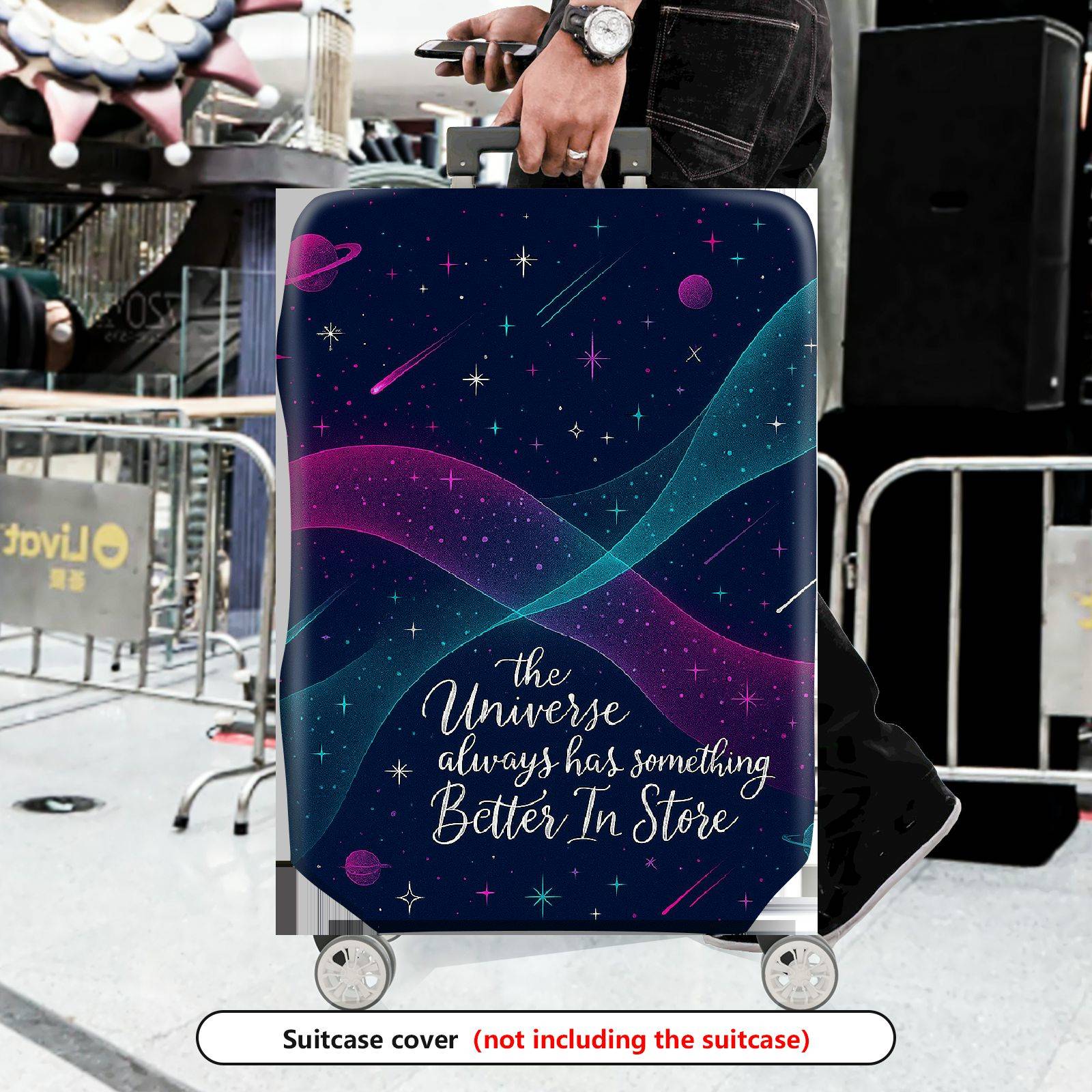 1-Piece Universe Galaxy Stars Planets Cosmic Quote  Suitcase Luggage Cover, Stretch Protective Sleeve