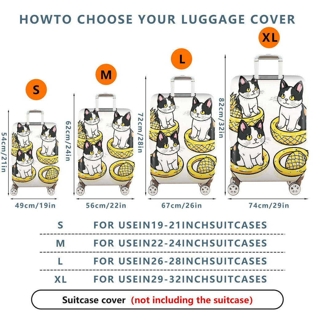 1-Piece Cat Pineapple Cute Fun Whimsical  Suitcase Luggage Cover, Stretch Protective Sleeve