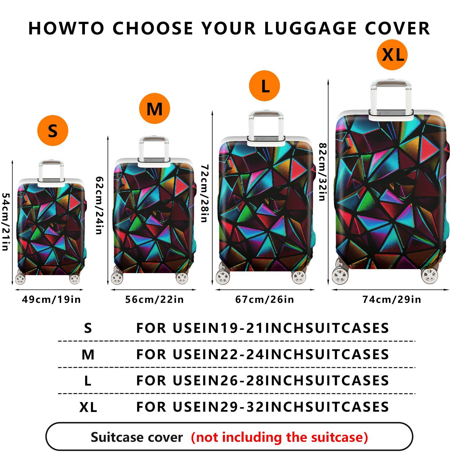 1-Piece Abstract Geometric Vibrant Colorful Prism Modern  Suitcase Luggage Cover, Stretch Protective Sleeve