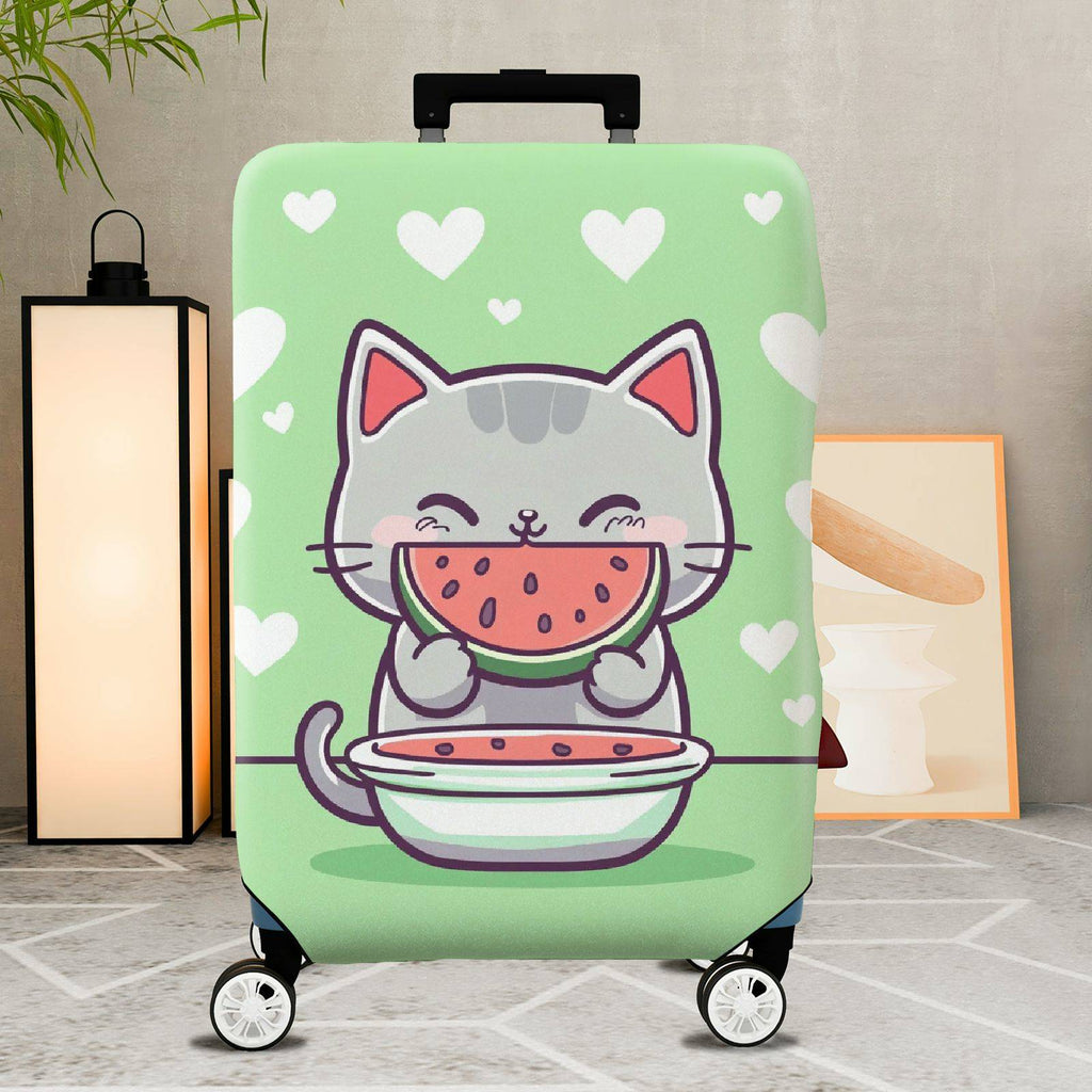 1-Piece Cute Cat Watermelon Heart Green Fun  Suitcase Luggage Cover, Stretch Protective Sleeve