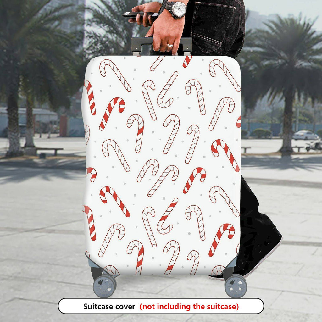 1-Piece Christmas Candy Cane Holiday Snow Festive  Suitcase Luggage Cover, Stretch Protective Sleeve