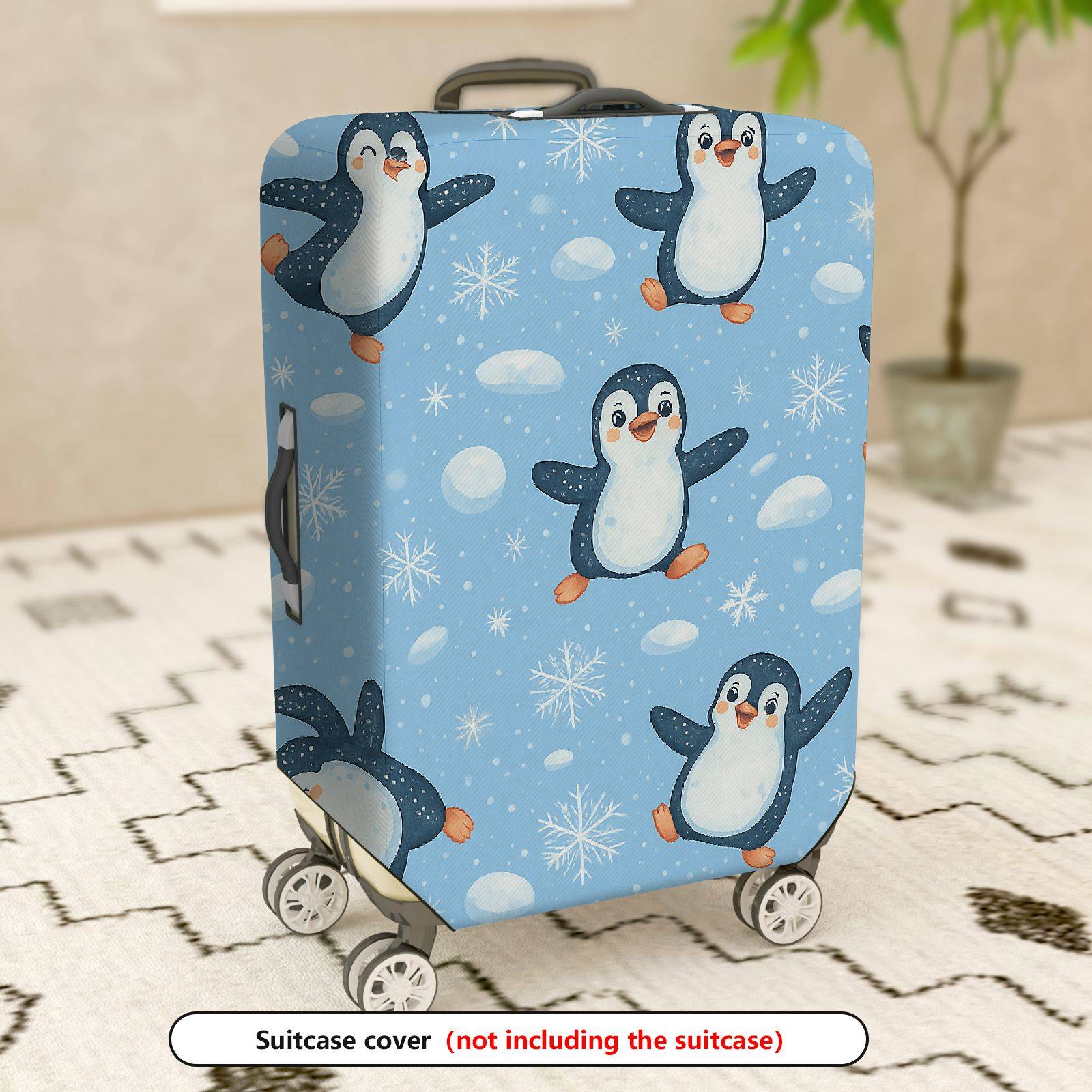 1-Piece Penguin Snowflake Winter Holiday Fun Friendly  Suitcase Luggage Cover, Stretch Protective Sleeve