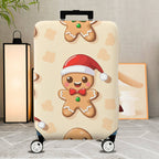 1-Piece Gingerbread Santa Hat Christmas  Holiday Festive  Suitcase Luggage Cover, Stretch Protective Sleeve
