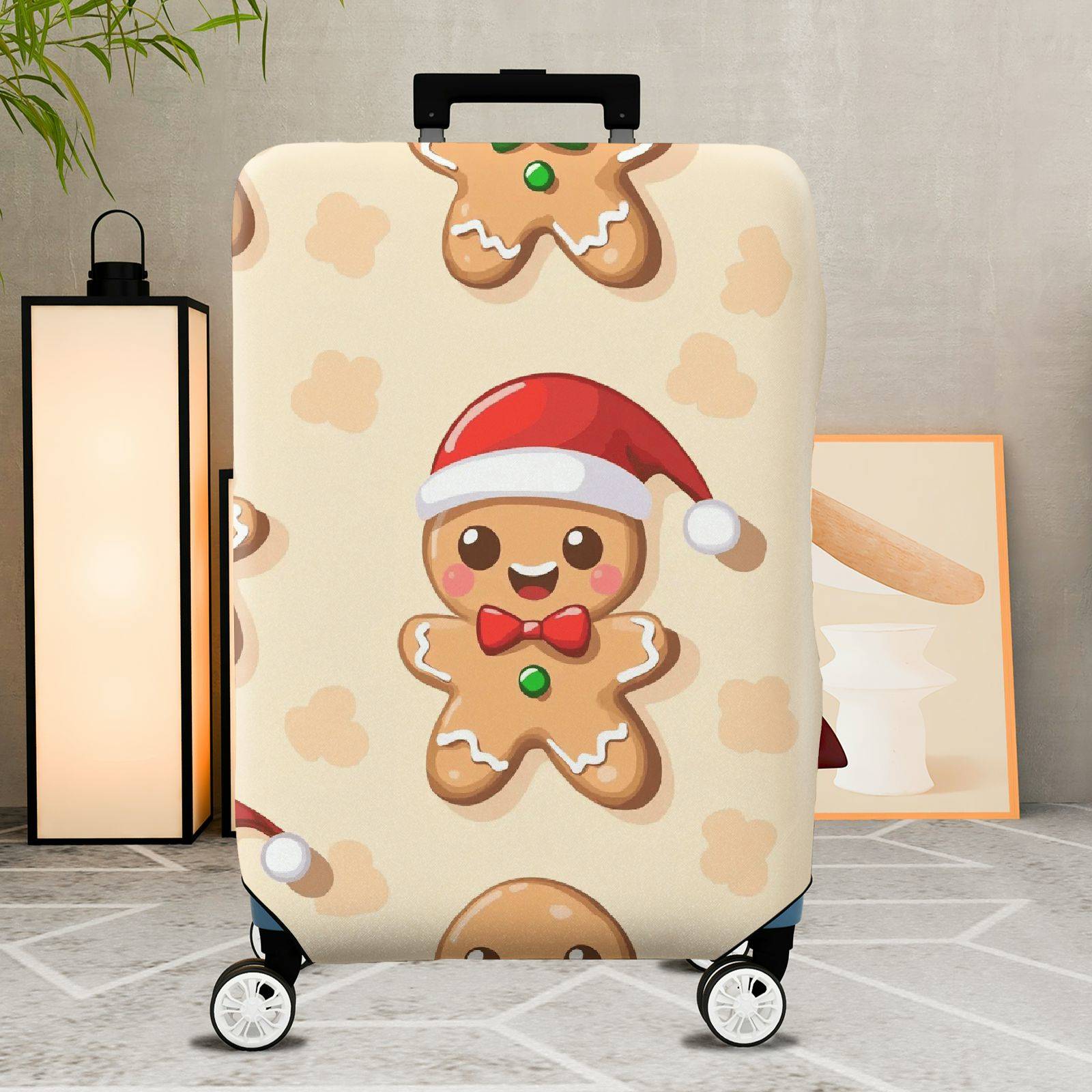 1-Piece Gingerbread Santa Hat Christmas  Holiday Festive  Suitcase Luggage Cover, Stretch Protective Sleeve