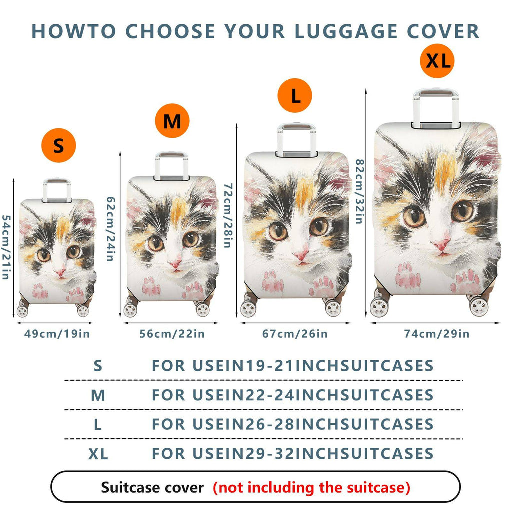 1-Piece Cute Adorable Cat Watercolor Animal Art  Suitcase Luggage Cover, Stretch Protective Sleeve