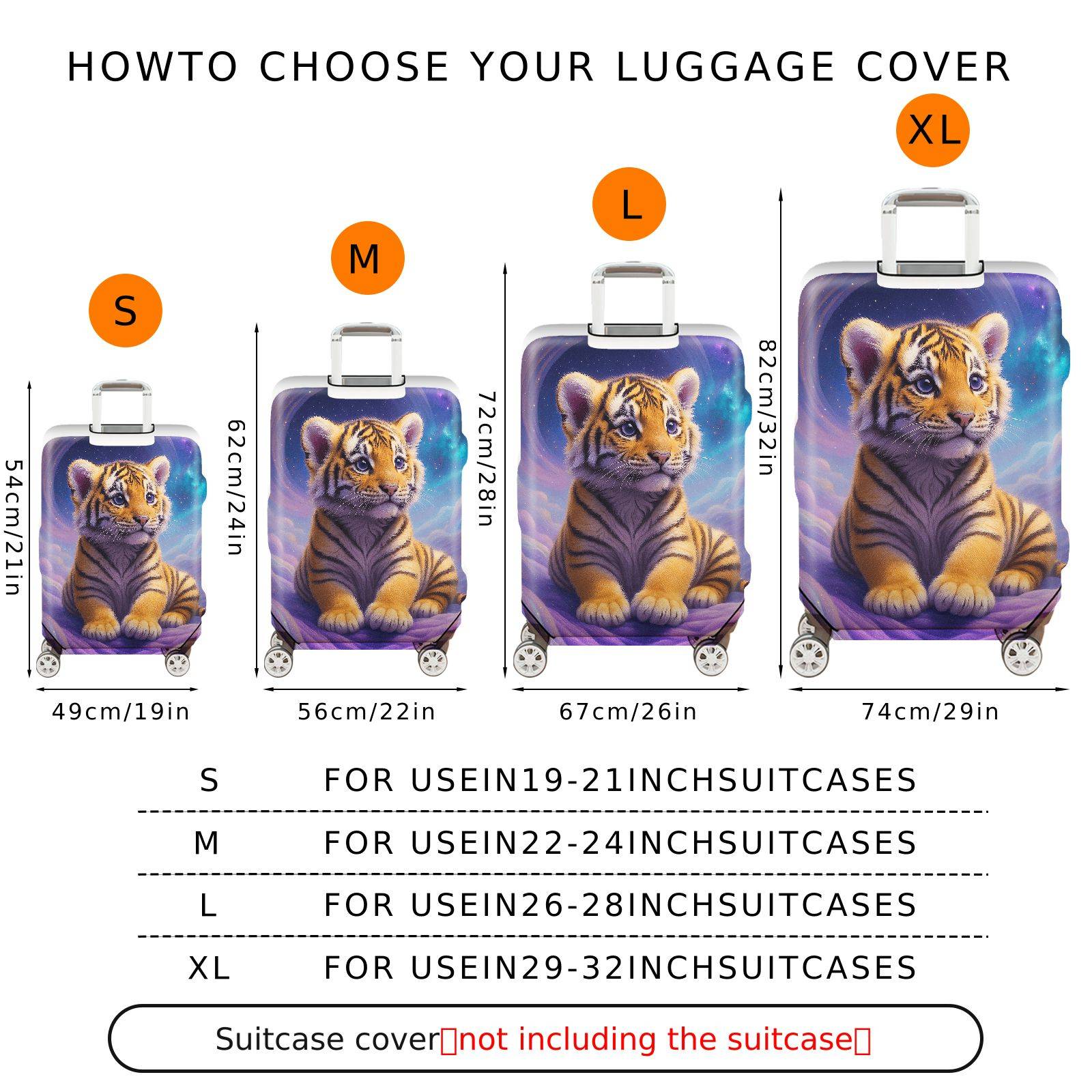 1-Piece Fantasy Space Tiger Cub Nebula Cosmic Art  Suitcase Luggage Cover, Stretch Protective Sleeve