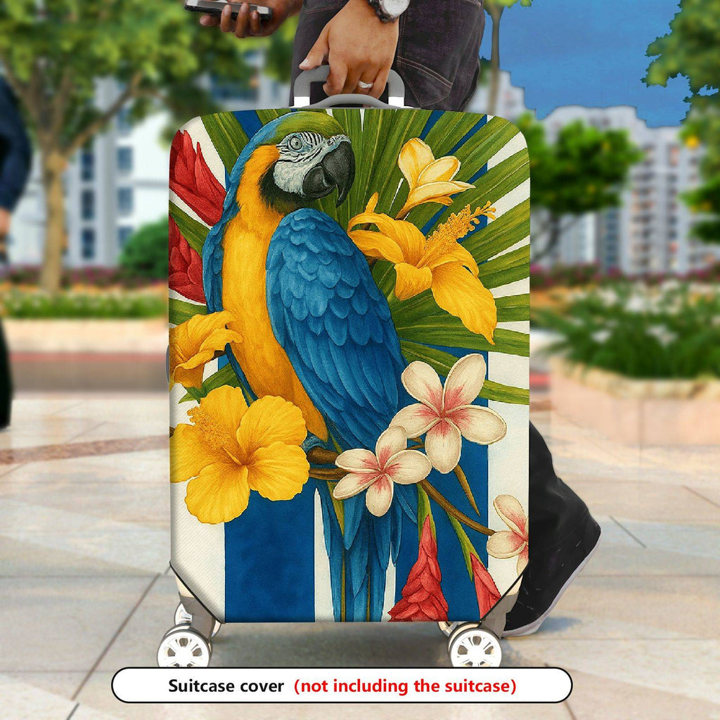 1-Piece Tropical Parrot Floral Stripe Colorful  Suitcase Luggage Cover, Stretch Protective Sleeve